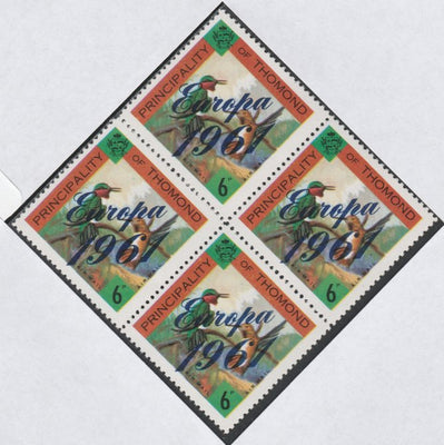 Thomond 1961 Humming Birds 6d (Diamond-shaped) with 'Europa 1961' overprint unmounted mint block of 4, slight off-set from overprint on gummed side