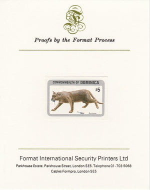 Dominica 1984 Cats $5 (Burmese) imperf proof mounted on Format International proof card as SG 921