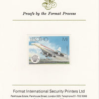 Lesotho 1983 Manned Flight 1m (Concorde) imperf proof mounted on Format International proof card as SG 548