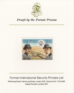 Lesotho 1983 Manned Flight 30s (Wright Brothers & Flyer) imperf proof mounted on Format International proof card as SG 546