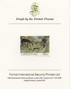 Lesotho 1983 Hunters attacking Reedbuck (Rock Paintings) 60s value imperf proof mounted on Format International proof card as SG 542