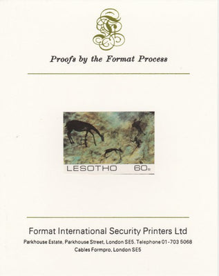 Lesotho 1983 Hunters attacking Reedbuck (Rock Paintings) 60s value imperf proof mounted on Format International proof card as SG 542