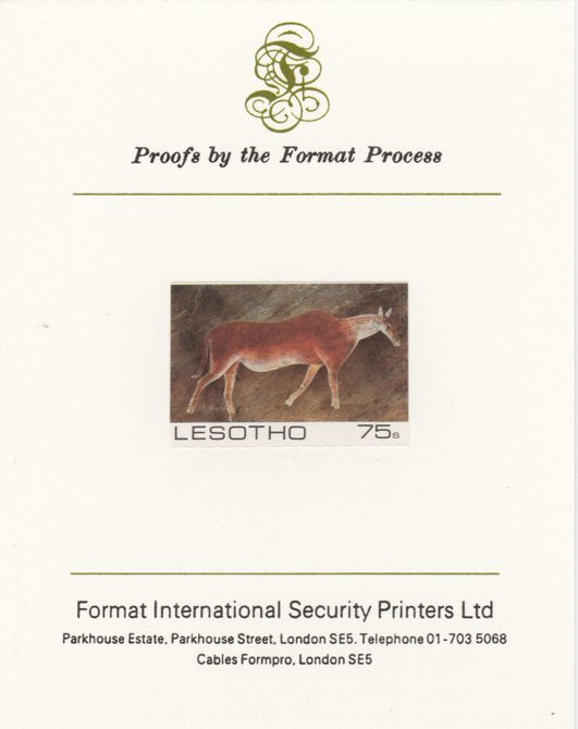 Lesotho 1983 Eland (Rock Paintings) 75s value imperf proof mounted on Format International proof card as SG 543