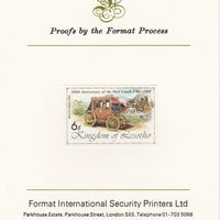 Lesotho 1984 Wells Fargo Coach 6s (from 'Ausipex' Stamp Exhibition set) imperf proof mounted on Format International proof card as SG 599