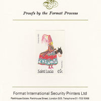St Lucia 1985 Christmas Masqueraders 65c imperf proof mounted on Format International proof card as SG 856
