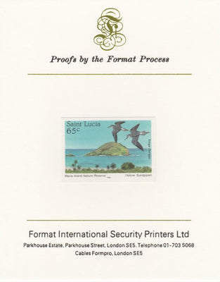 St Lucia 1985 Nature Reserves 65c Lesser Yellowlegs imperf proof mounted on Format International proof card as SG 822