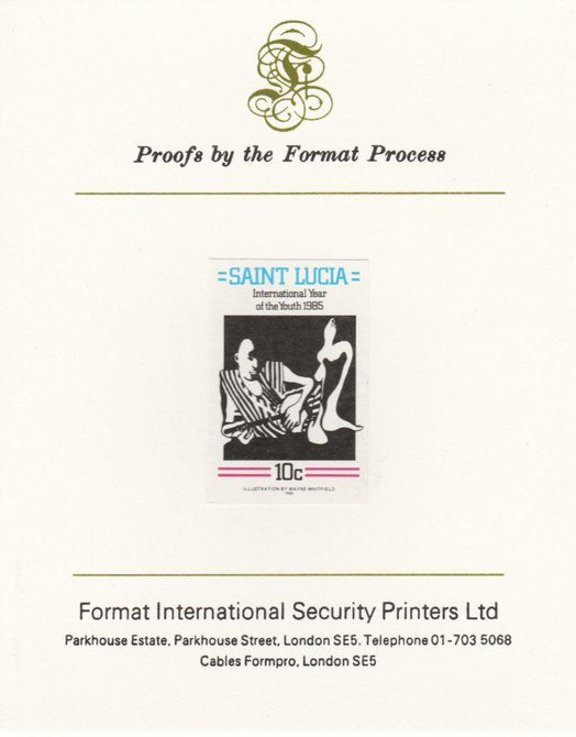 St Lucia 1985 Int Youth Year Paintings 10c imperf proof mounted on Format International proof card as SG 841