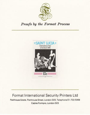 St Lucia 1985 Int Youth Year Paintings 10c imperf proof mounted on Format International proof card as SG 841