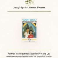 St Lucia 1985 Int Youth Year Paintings 75c imperf proof mounted on Format International proof card as SG 843