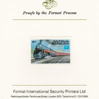 Antigua 1986 Ameripex Stamp Exhibition $1 (USA Powhatton Arrow Express) imperf proof mounted on Format International proof card as SG 1016