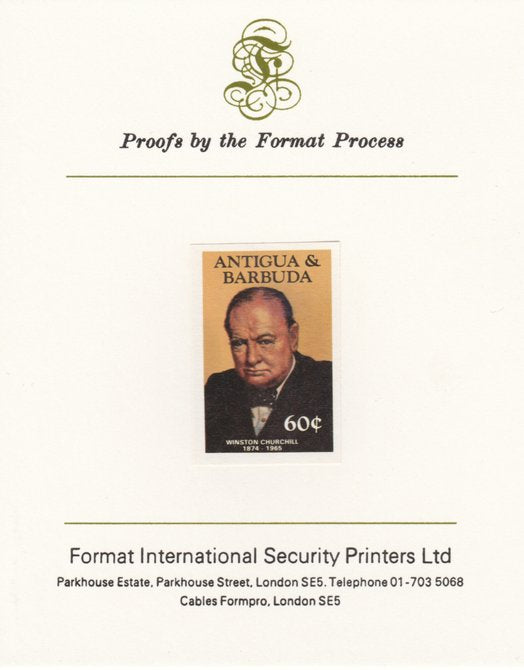 Antigua 1984 Famous People 60c (Churchill) imperf proof mounted on Format International proof card as SG 888