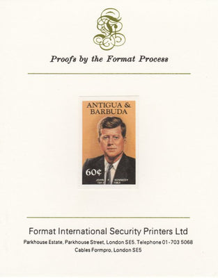 Antigua 1984 Famous People 60c (Kennedy) imperf proof mounted on Format International proof card as SG 890