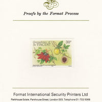 St Vincent - Grenadines 1985 Fruits & Blossoms 30c (Passion Fruit) imperf proof mounted on Format International proof card as SG 398