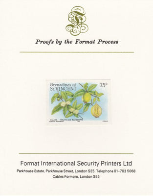St Vincent - Grenadines 1985 Fruits & Blossoms 75c (Guava) imperf proof mounted on Format International proof card as SG 399