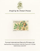 St Vincent - Grenadines 1985 Fruits & Blossoms $1 (Sapodilla) imperf proof mounted on Format International proof card as SG 400