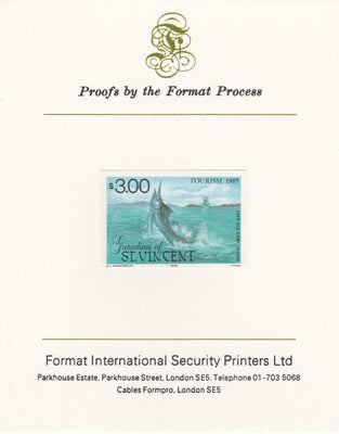 St Vincent - Grenadines 1985 Tourism Watersports $3 (Deep Sea Game Fishing) imperf proof mounted on Format International proof card as SG 389