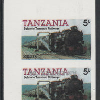 Tanzania 1986 Railways 5s (as SG 430) imperf proof pair with the unissued 'AMERIPEX '86' opt in silver inverted (some ink smudging) unmounted mint