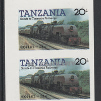 Tanzania 1986 Railways 20s (as SG 432) imperf proof pair with the unissued 'AMERIPEX '86' opt in silver inverted (some ink smudging) unmounted mint