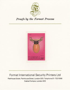Zambia 1981 Musical Instruments 28n (Ilimba) imperf proof mounted on Format International proof card as SG 358