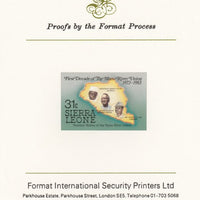 Sierra Leone 1984 Mano River 31c (Map & Presidents) imperf proof mounted on Format International proof card as SG 785