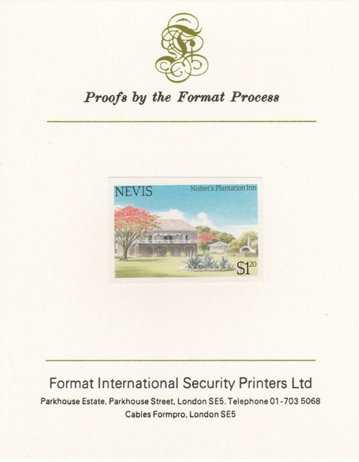 Nevis 1985 Tourism (2nd series) $1.20 (Nisbet's Plantation Inn) imperf proof mounted on Format International proof card as SG 247