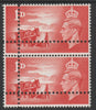 Great Britain 1948 Liberation of Channel Islands 1d scarlet vertical pair with perforations doubled (stamps are quartered) as SG C1.,Note: the stamps are genuine but the additional perfs are a slightly different gauge identifying it to be a forgery.