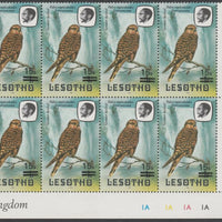 Lesotho 1986-88 Provisional surcharge 15s on 1s Greater Kestrel SW corner plate block of 8 showing 'curved line under bars' on R3/7 and 'top of 5 missing' on R4/7 unmounted mint SG 716cvar
