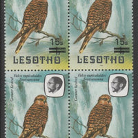 Lesotho 1986-88 Provisional surcharge 15s on 1s Greater Kestrel unmounted mint block of 4 SG 716c
