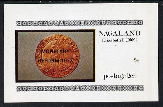 Nagaland 1973 Coins imperf souvenir sheet (2ch value) opt'd Monetary Reform, unmounted mint
