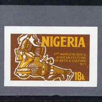 Nigeria 1977 Festival of Arts 18k (Musical Instruments) imperf machine proof mounted on small card as submitted for approval (plus issued stamp on FDC).