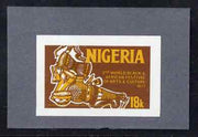 Nigeria 1977 Festival of Arts 18k (Musical Instruments) imperf machine proof mounted on small card as submitted for approval (plus issued stamp on FDC).
