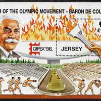Jersey 1996 Sporting Anniversaries £1 m/sheet for Centenary of Modern Olympics, with 'Capex 96' logo, unmounted mint SG MS 751