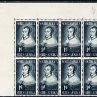 South Africa 1952 Tercentenary of Landing of Van Riebeeck 1d corner block of 8, one stamp with 'large scar on forehead', unmounted mint SG 137var