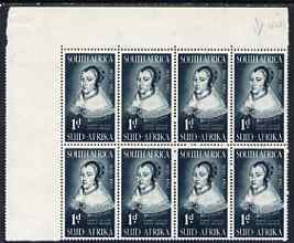 South Africa 1952 Tercentenary of Landing of Van Riebeeck 1d corner block of 8, one stamp with 'large scar on forehead', unmounted mint SG 137var