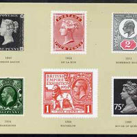 Postcard - National Stamp Day (6 Great Britain stamps by different printers) PPC produced by National Postal Museum unused and fine