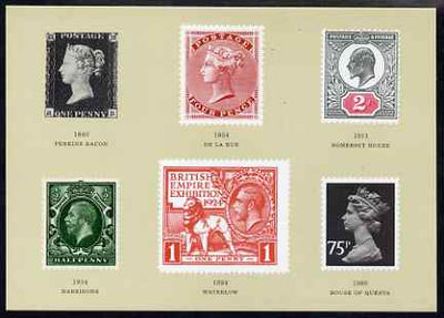 Postcard - National Stamp Day (6 Great Britain stamps by different printers) PPC produced by National Postal Museum unused and fine