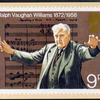 Postcard - European Music Year - Vaughan Williams 9p stamp of 1972 PPC produced by National Postal Museum unused and fine