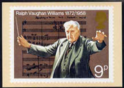 Postcard - European Music Year - Vaughan Williams 9p stamp of 1972 PPC produced by National Postal Museum unused and fine