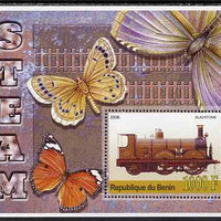 Benin 2006 Early Steam Locos #1 (Gladstone) imperf m/sheet with Butterflies in background unmounted mint. Note this item is privately produced and is offered purely on its thematic appeal