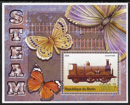 Benin 2006 Early Steam Locos #1 (Gladstone) imperf m/sheet with Butterflies in background unmounted mint. Note this item is privately produced and is offered purely on its thematic appeal