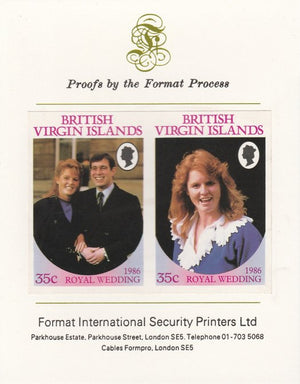 British Virgin Islands 1986 Royal Wedding (Andrew & Fergie) 35c imperf se-tenant proof pair mounted on Format International proof card as SG 605a