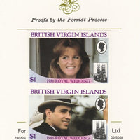 British Virgin Islands 1986 Royal Wedding (Andrew & Fergie) $1 imperf se-tenant proof pair mounted on Format International proof card as SG 607a