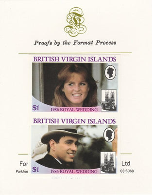 British Virgin Islands 1986 Royal Wedding (Andrew & Fergie) $1 imperf se-tenant proof pair mounted on Format International proof card as SG 607a