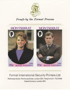 Montserrat 1986 Royal Wedding (Andrew & Fergie) 70c imperf se-tenant proof pair mounted on Format International proof card as SG 691a