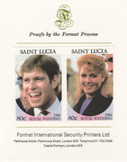 St Lucia 1986 Royal Wedding (Andrew & Fergie) 80c imperf se-tenant proof pair mounted on Format International proof card as SG 890a