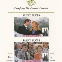 St Lucia 1986 Royal Wedding (Andrew & Fergie) $2 imperf se-tenant proof pair mounted on Format International proof card as SG 892a