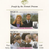St Vincent - Bequia 1986 Royal Wedding (Andrew & Fergie) $2 imperf se-tenant proof pair mounted on Format International proof card