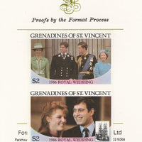 St Vincent - Grenadines 1986 Royal Wedding (Andrew & Fergie) $2 imperf se-tenant proof pair mounted on Format International proof card as SG 488a