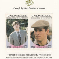 St Vincent - Union Island 1986 Royal Wedding (Andrew & Fergie) 60c imperf se-tenant proof pair mounted on Format International proof card