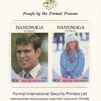Tuvalu - Nanumaga 1986 Royal Wedding (Andrew & Fergie) 60c imperf se-tenant proof pair mounted on Format International proof card
